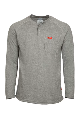 Lapco Mens FR Raglan Sleeve T-Shirt Henley - Gray
