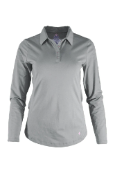 Lapco Womens 6 oz 93/7 Blend Knit FR Polo Shirt - Gray FR,fire,flame,resistant,retardant,women,womens,girl,girls,lady,ladies,shirt,solid,collar,collared,neck,uniform,long,sleeve,light,grey,gray,charcoal,iron,metal