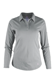 Lapco Womens 6 oz 93/7 Blend Knit FR Polo Shirt - Gray FR,fire,flame,resistant,retardant,women,womens,girl,girls,lady,ladies,shirt,solid,collar,collared,neck,uniform,long,sleeve,light,grey,gray,charcoal,iron,metal