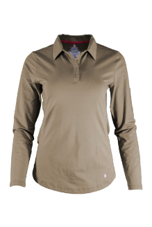 Lapco Womens 6 oz 93/7 Blend Knit FR Polo Shirt - Khaki FR,fire,flame,resistant,retardant,women,womens,girl,girls,lady,ladies,shirt,solid,collar,collared,neck,uniform,long,sleeve,light,khaki,tan,beige,brown