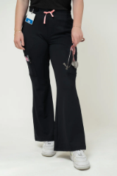 MakeItScope Womens Slade 9-Pocket Flare Pants - Black women,womens,girl,girls,lady,ladies,scrub,pants,joggers,stretchy,elastic,waistband,loose,black
