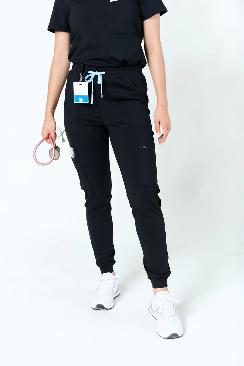 MakeItScope Womens Willow 9-Pocket High-Rise Jogger - Black women,womens,girl,girls,lady,ladies,scrub,pants,bottoms,joggers,stretchy,elastic,waistband,loose,black