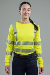 NSA Womens DRIFIRE FR Hi-Vis Dual Hazard Long Sleeve T-Shirt Class 3 - Fluorescent Yellow bright,yellow,bright yellow,high visibility,women,ladies,fr,work,shirt
