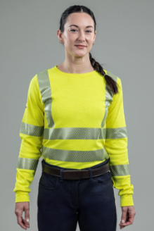 NSA Womens DRIFIRE FR Hi-Vis Dual Hazard Long Sleeve T-Shirt Class 3 - Fluorescent Yellow bright,yellow,bright yellow,high visibility,women,ladies,fr,work,shirt