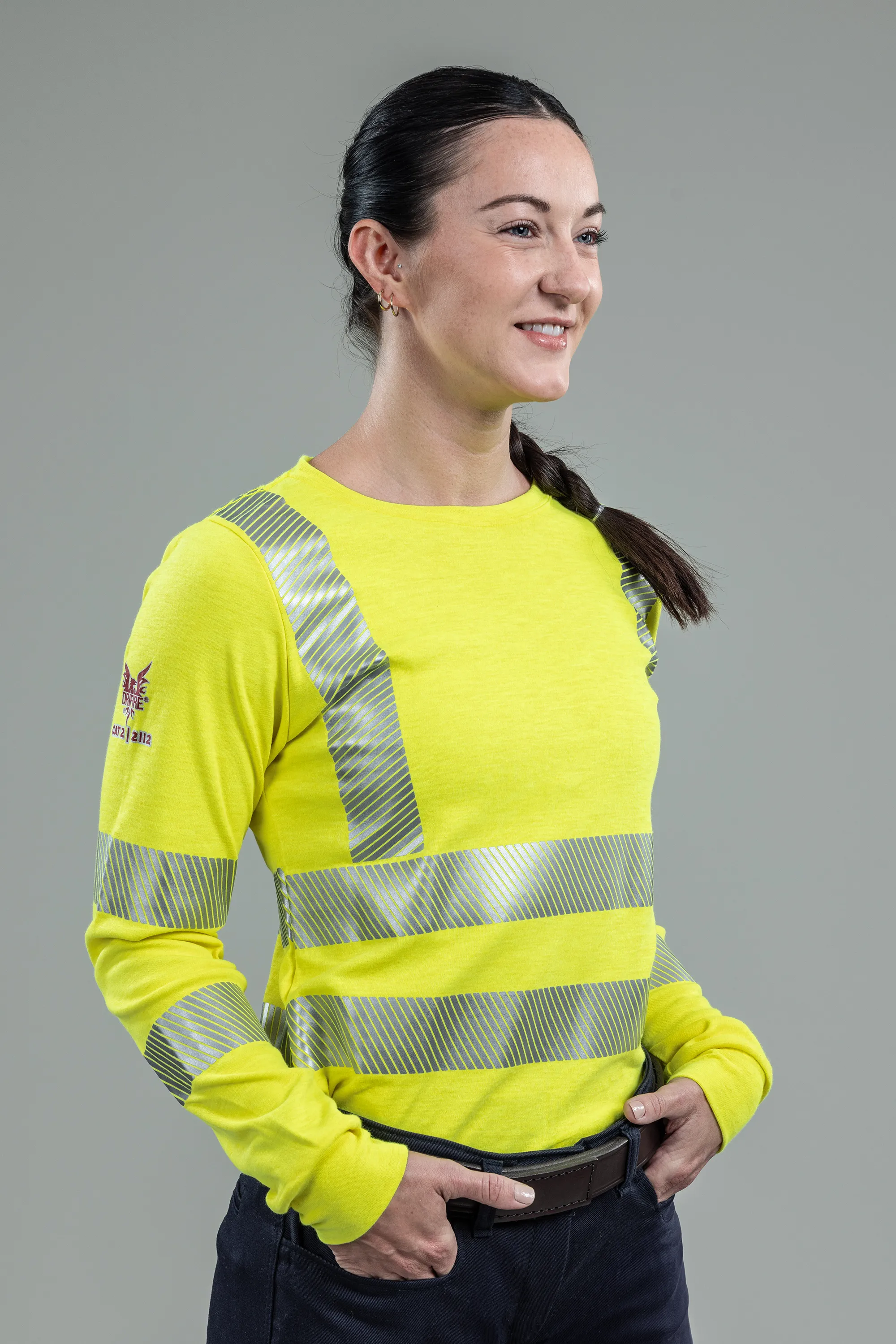 NSA Women's DRIFIRE FR Hi-Vis Dual Hazard Long Sleeve T-Shirt Class 3 - Fluorescent Yellow - TEEY2LSC3W-