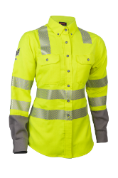 NSA Womens DRIFIRE FR Hi-Vis Lightweight Work Shirt Class 3 - Fluorescent Yellow bright,yellow,bright yellow,high visibility,women,ladies,fr,work,shirt