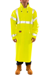 Tingley Mens Eclipse FR Hi-Vis 48" Rain Coat with Hood - Yellow fr,flame,fire,resistant,retardant,men,mens,boy,boys,hi,visibility,bright,yellow,jacket,coat,rainwear,rain,wear,raingear