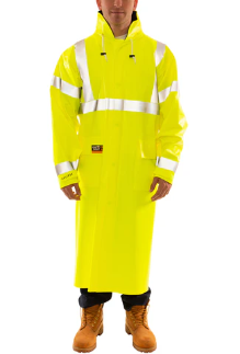 Tingley Mens Eclipse FR Hi-Vis 48" Rain Coat with Hood - Yellow fr,flame,fire,resistant,retardant,men,mens,boy,boys,hi,visibility,bright,yellow,jacket,coat,rainwear,rain,wear,raingear