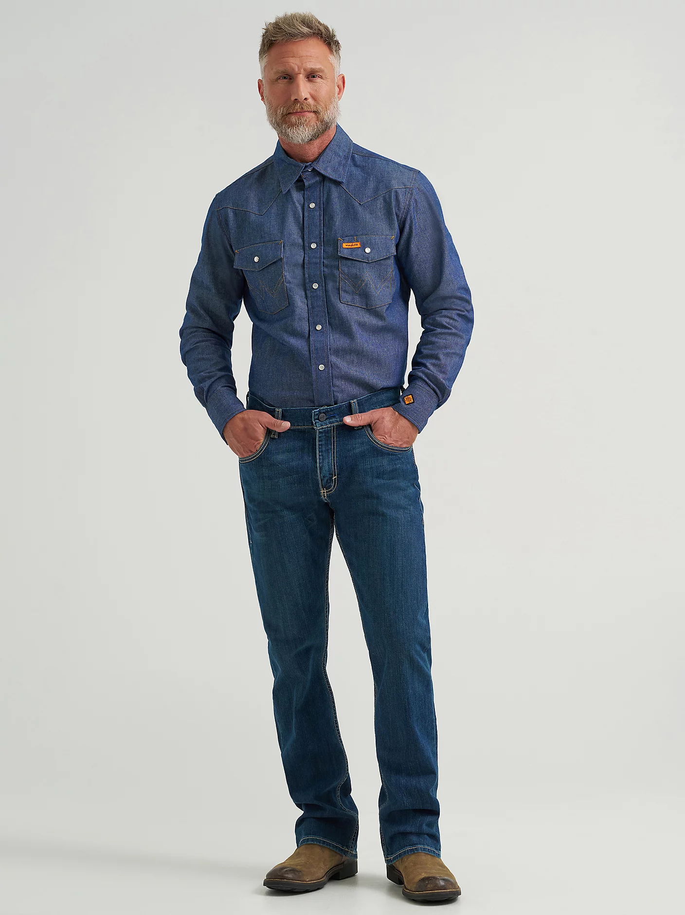 Wrangler Men's FR Flame-Resistant Long Sleeve Denim Work Shirt - Indigo - FR12127-