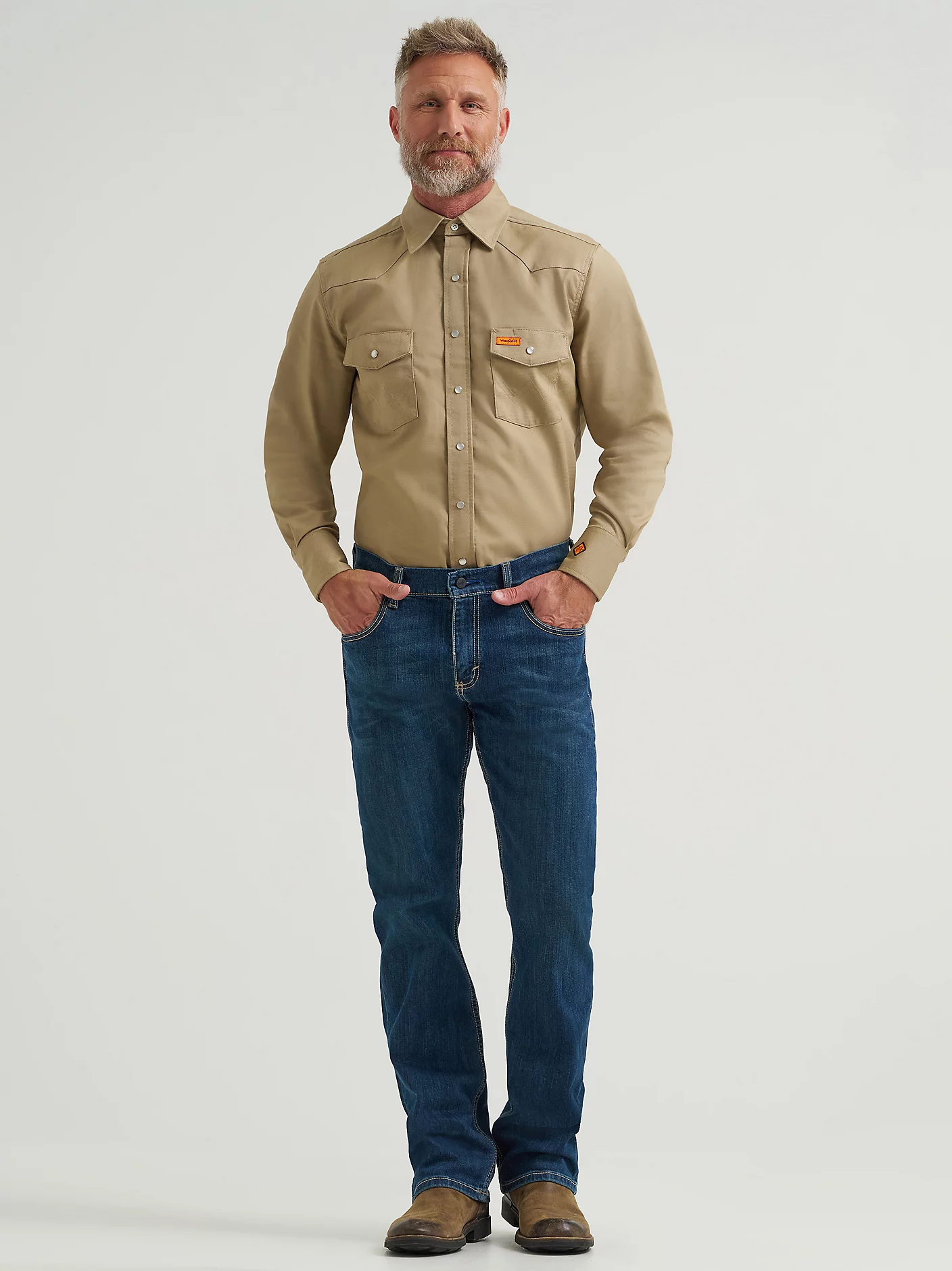 Wrangler Men's FR Flame-Resistant Long Sleeve Twill Solid Shirt - Khaki - FR12140-
