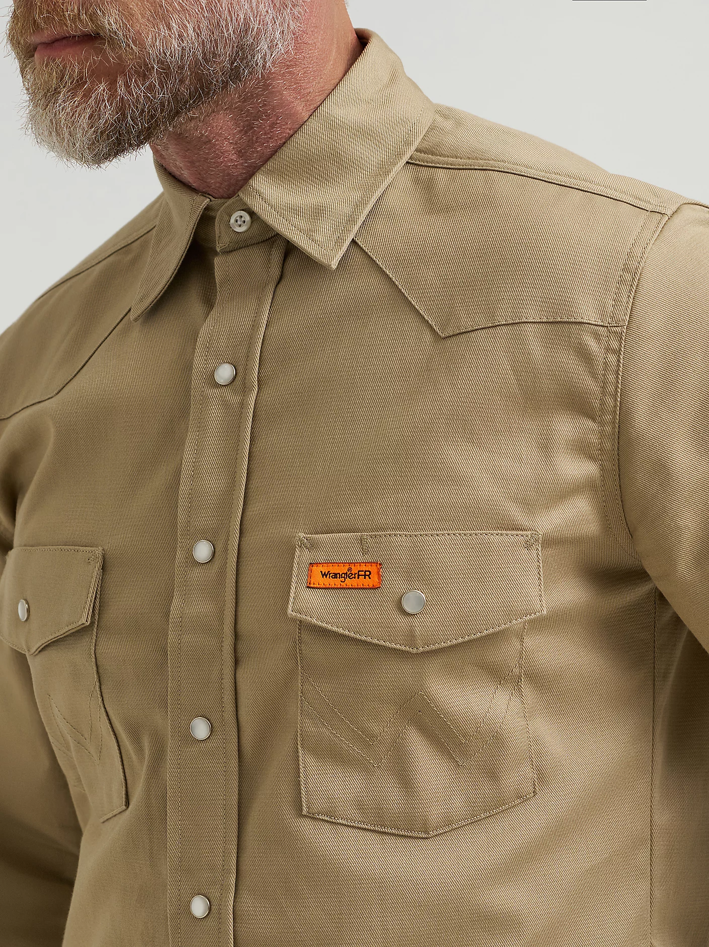 Wrangler Men's FR Flame-Resistant Long Sleeve Twill Solid Shirt - Khaki - FR12140-